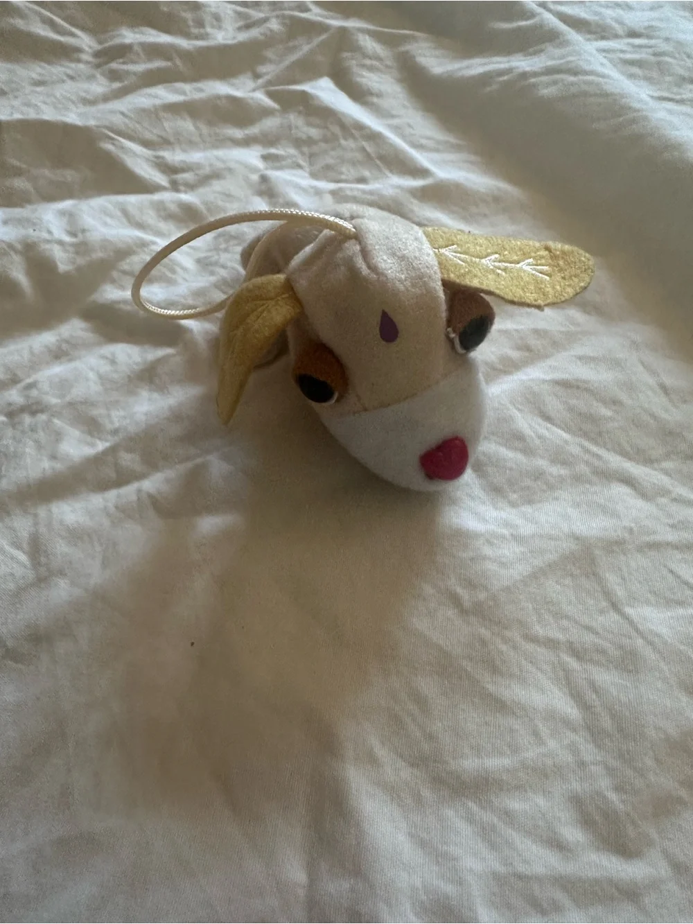 Soft Plush Dog Hanging Toy in White, Gold and Pink